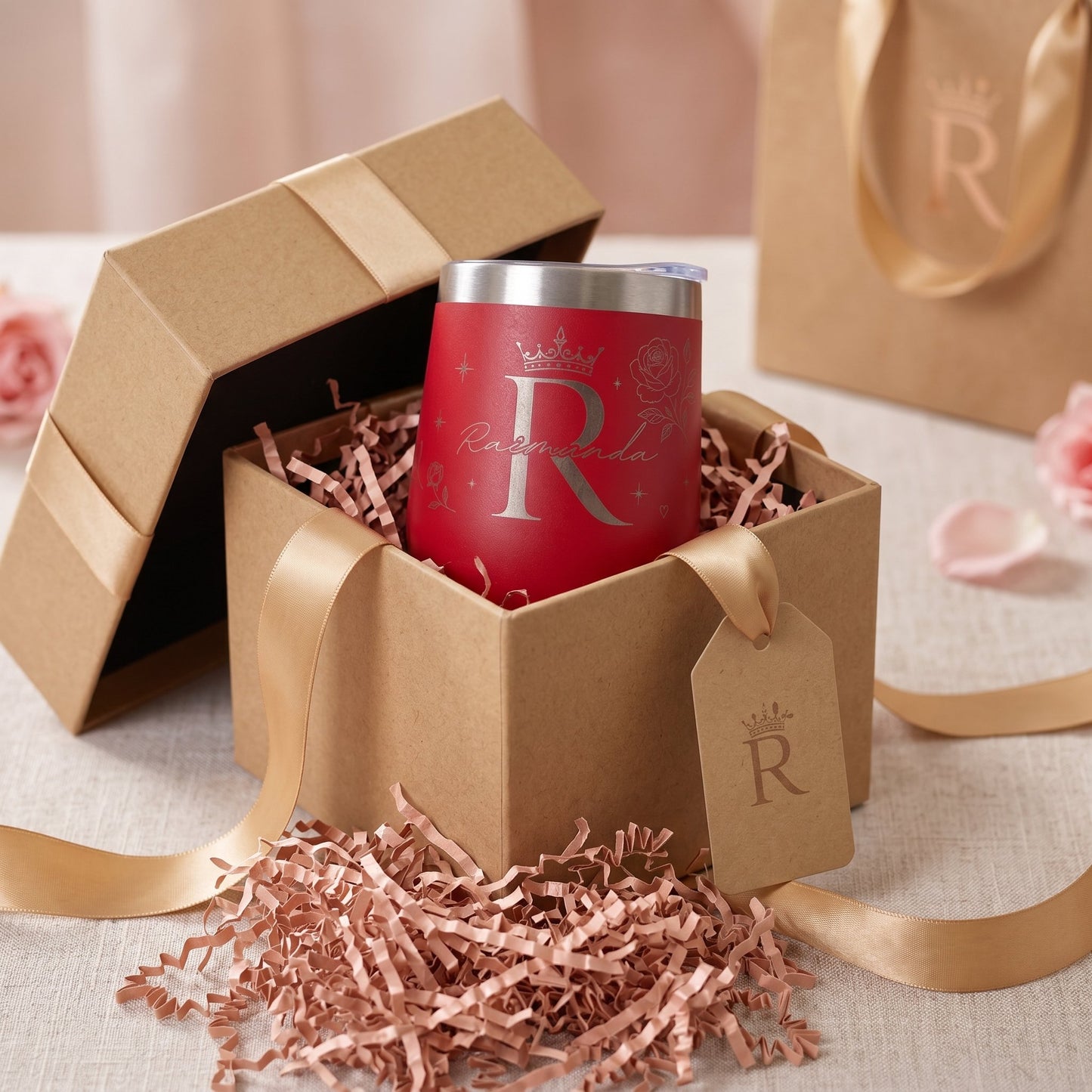 Copo Térmico Vermelho Personalizado Rainha com Nome Inicial Presente
