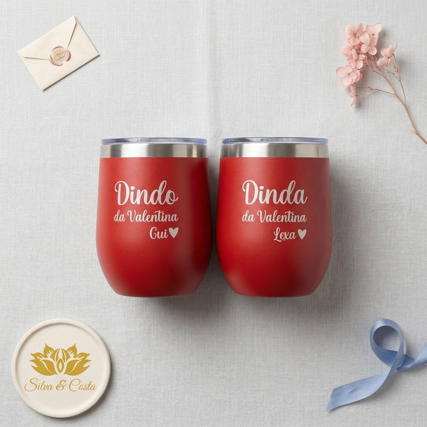 Kit 2 copos térmicos cuia personalizados com nome | Presente Dindo e Dinda
