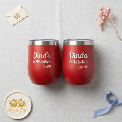 Kit 2 copos térmicos cuia personalizados com nome | Presente Dindo e Dinda