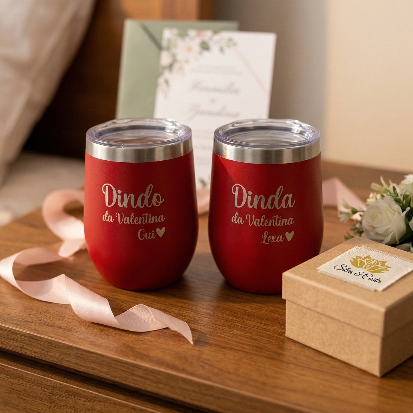 Kit 2 copos térmicos cuia personalizados com nome | Presente Dindo e Dinda