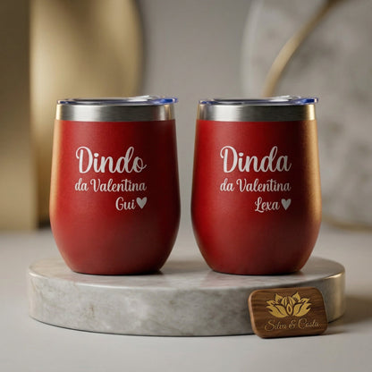 Kit 2 copos térmicos cuia personalizados com nome | Presente Dindo e Dinda