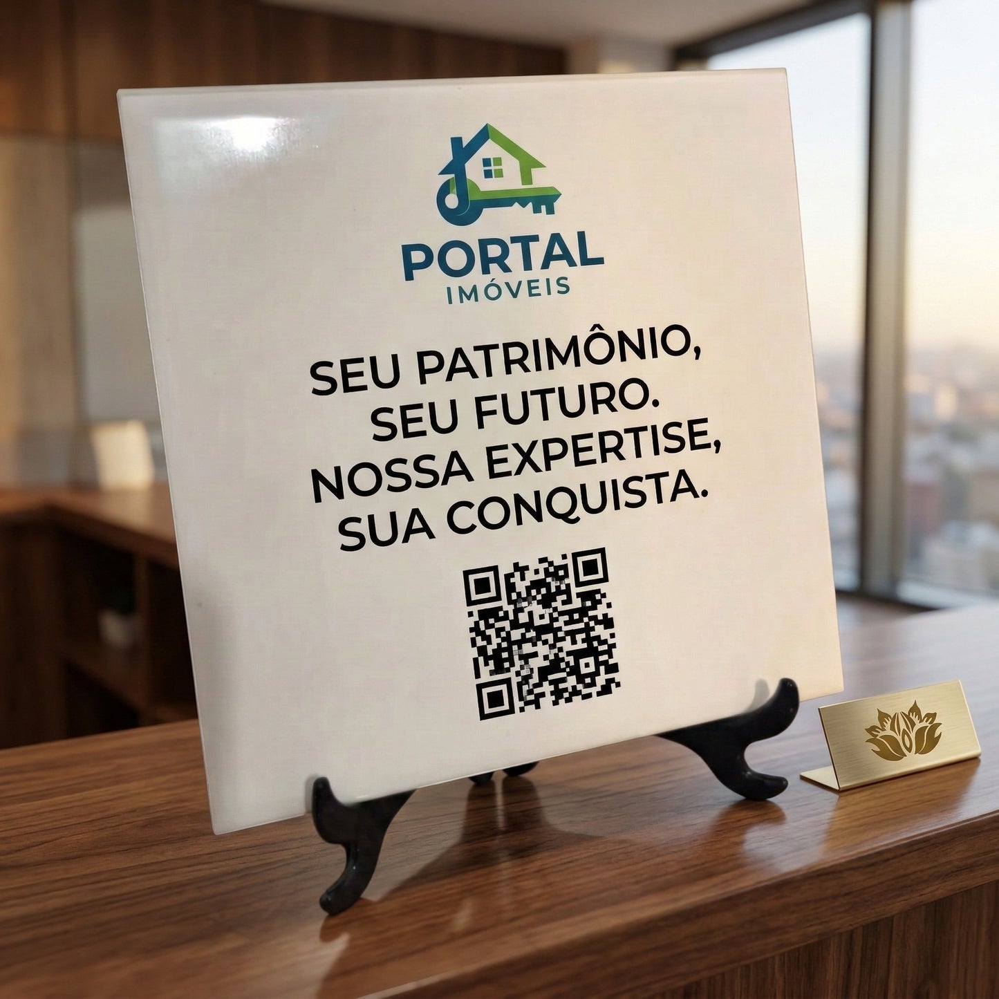 Azulejo Personalizado 20x20cm com Logo, Texto e QR Code | Corporativo