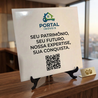 Azulejo Personalizado 20x20cm com Logo, Texto e QR Code | Corporativo