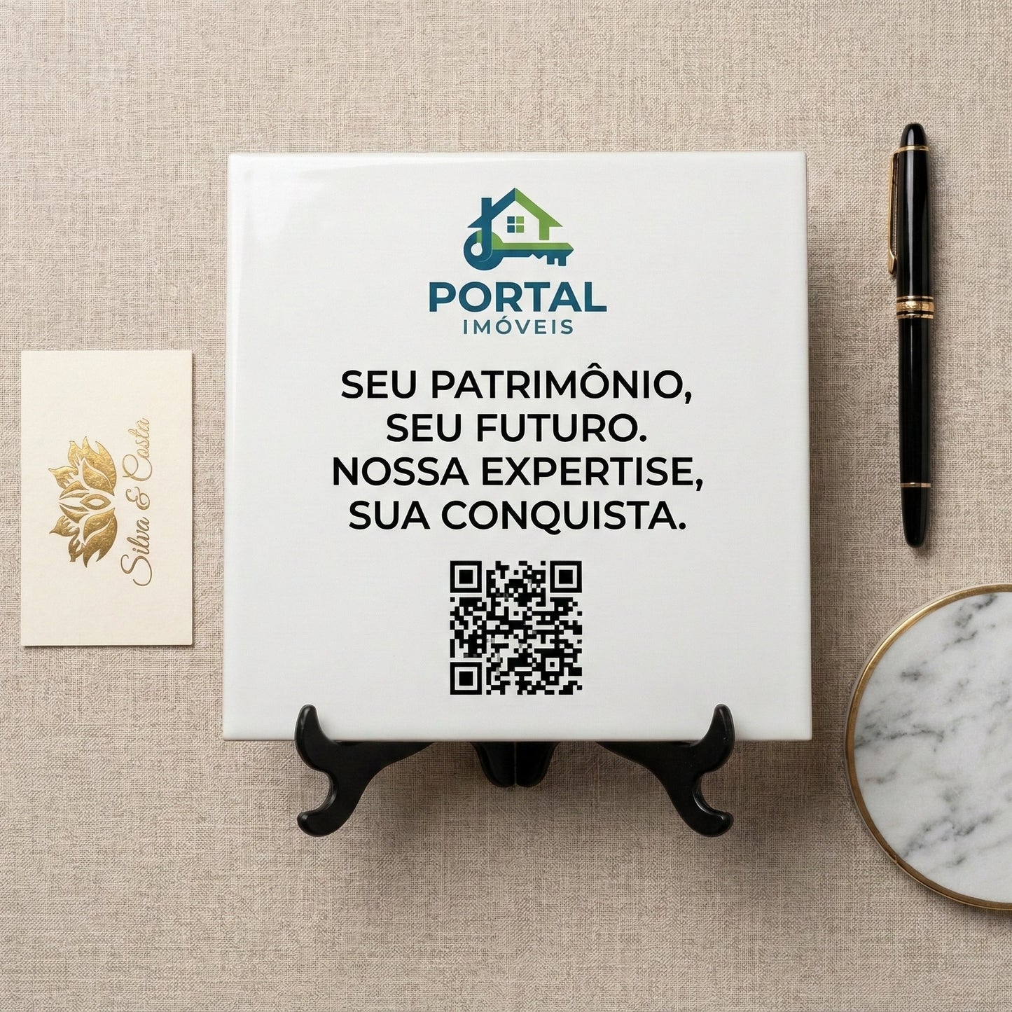 Azulejo Personalizado 20x20cm com Logo, Texto e QR Code | Corporativo