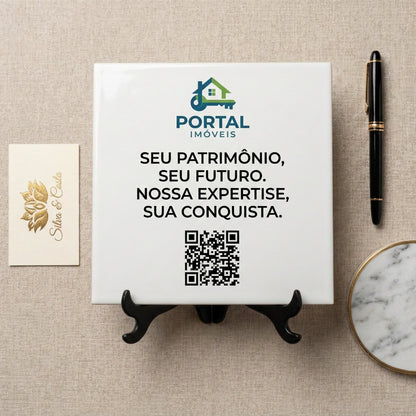 Azulejo Personalizado 20x20cm com Logo, Texto e QR Code | Corporativo