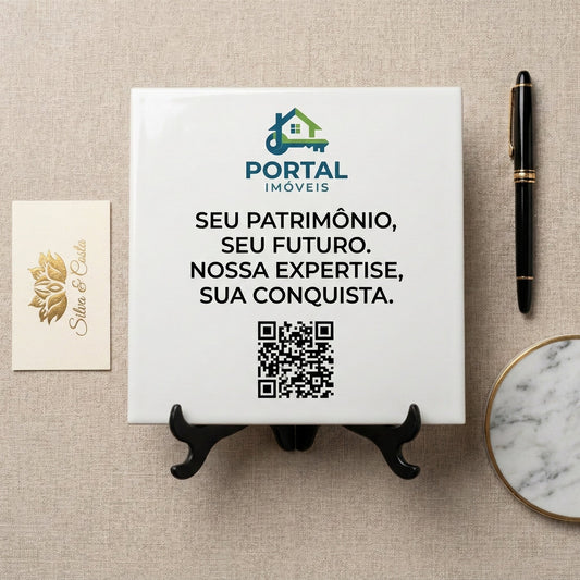 Azulejo Personalizado 20x20cm com Logo, Texto e QR Code | Corporativo