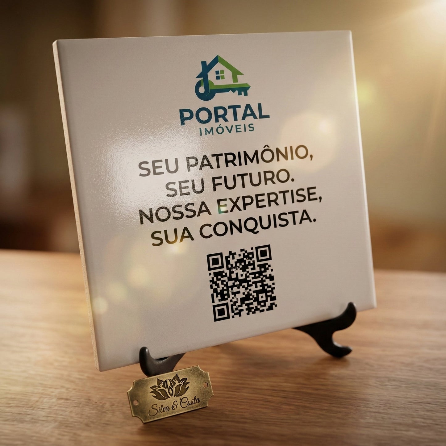 Azulejo Personalizado 20x20cm com Logo, Texto e QR Code | Corporativo