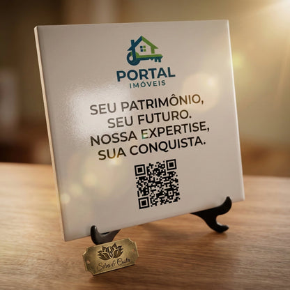 Azulejo Personalizado 20x20cm com Logo, Texto e QR Code | Corporativo