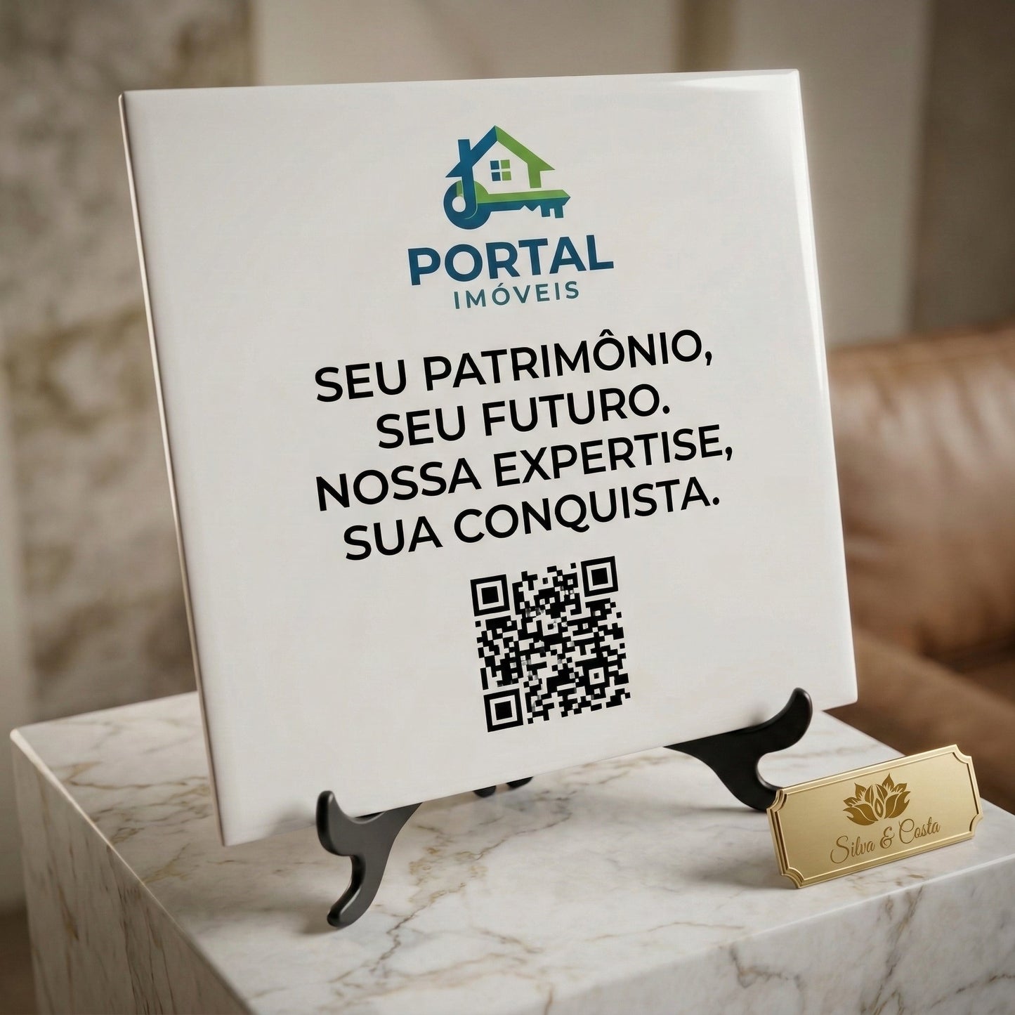 Azulejo Personalizado 20x20cm com Logo, Texto e QR Code | Corporativo