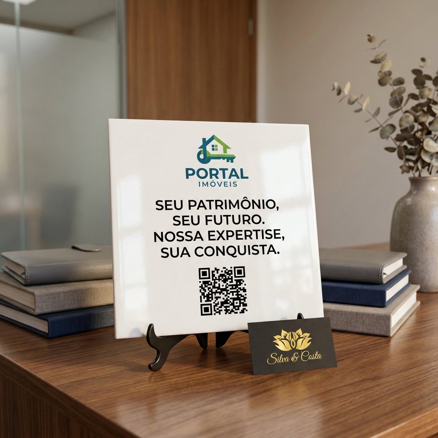 Azulejo Personalizado 20x20cm com Logo, Texto e QR Code | Corporativo