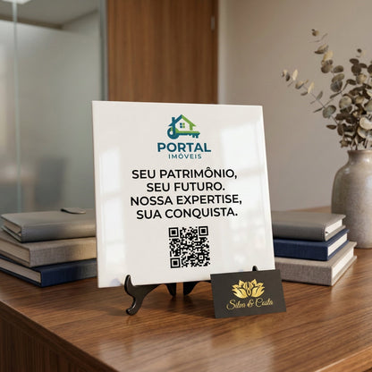 Azulejo Personalizado 20x20cm com Logo, Texto e QR Code | Corporativo