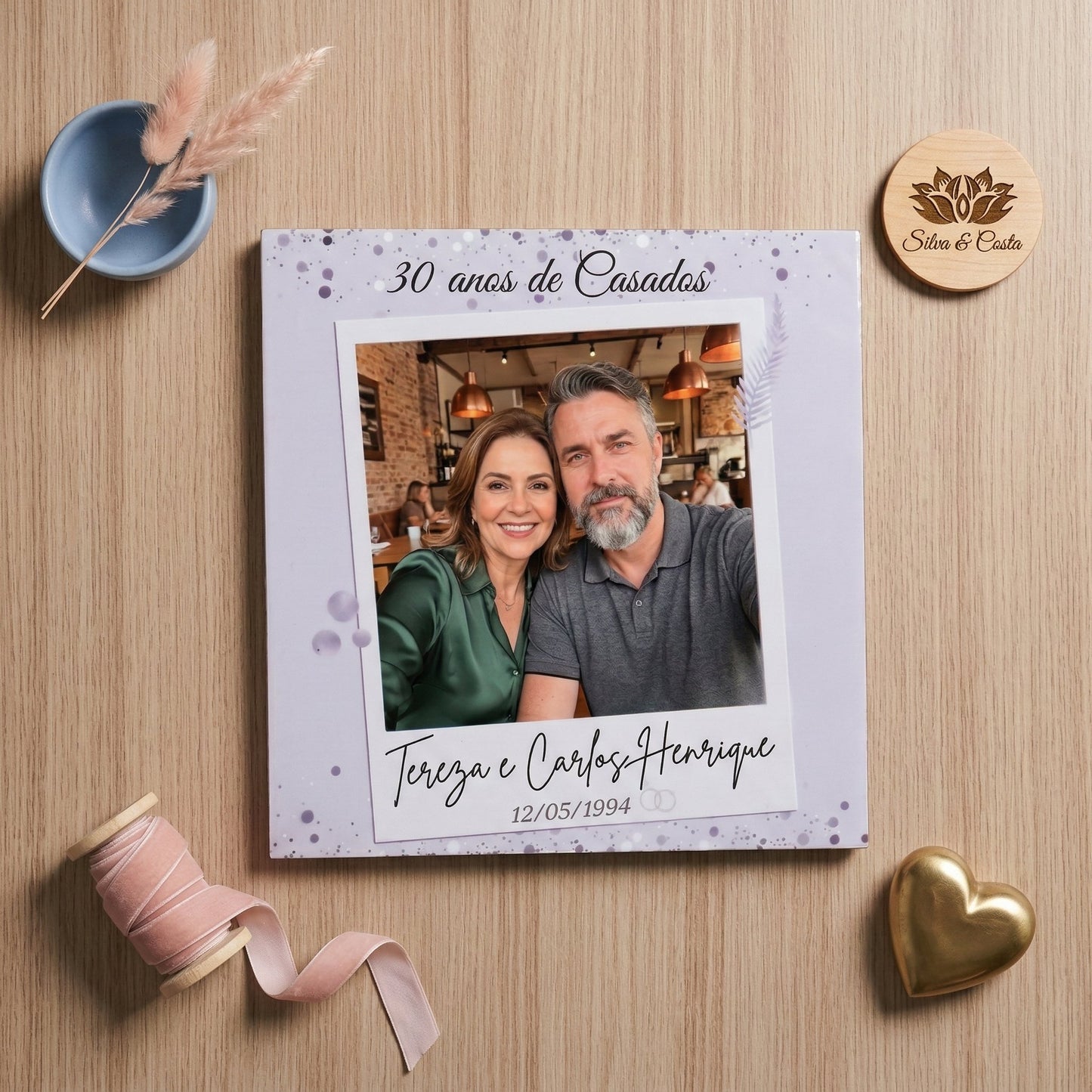 Azulejo Personalizado 20x20cm com Foto e Nome | Bodas/Aniversário de Casamento