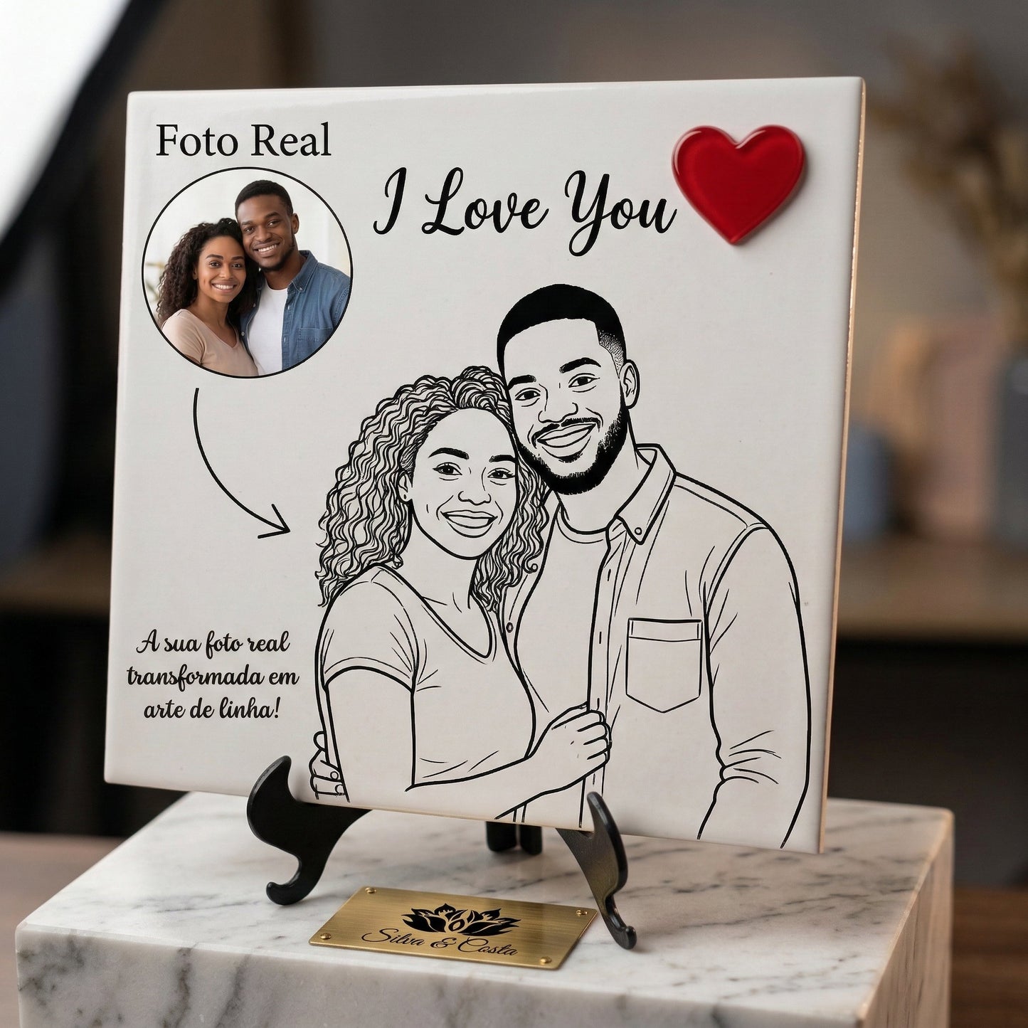Azulejo personalizado 20x20cm com foto e frase romântica | Presente romântico