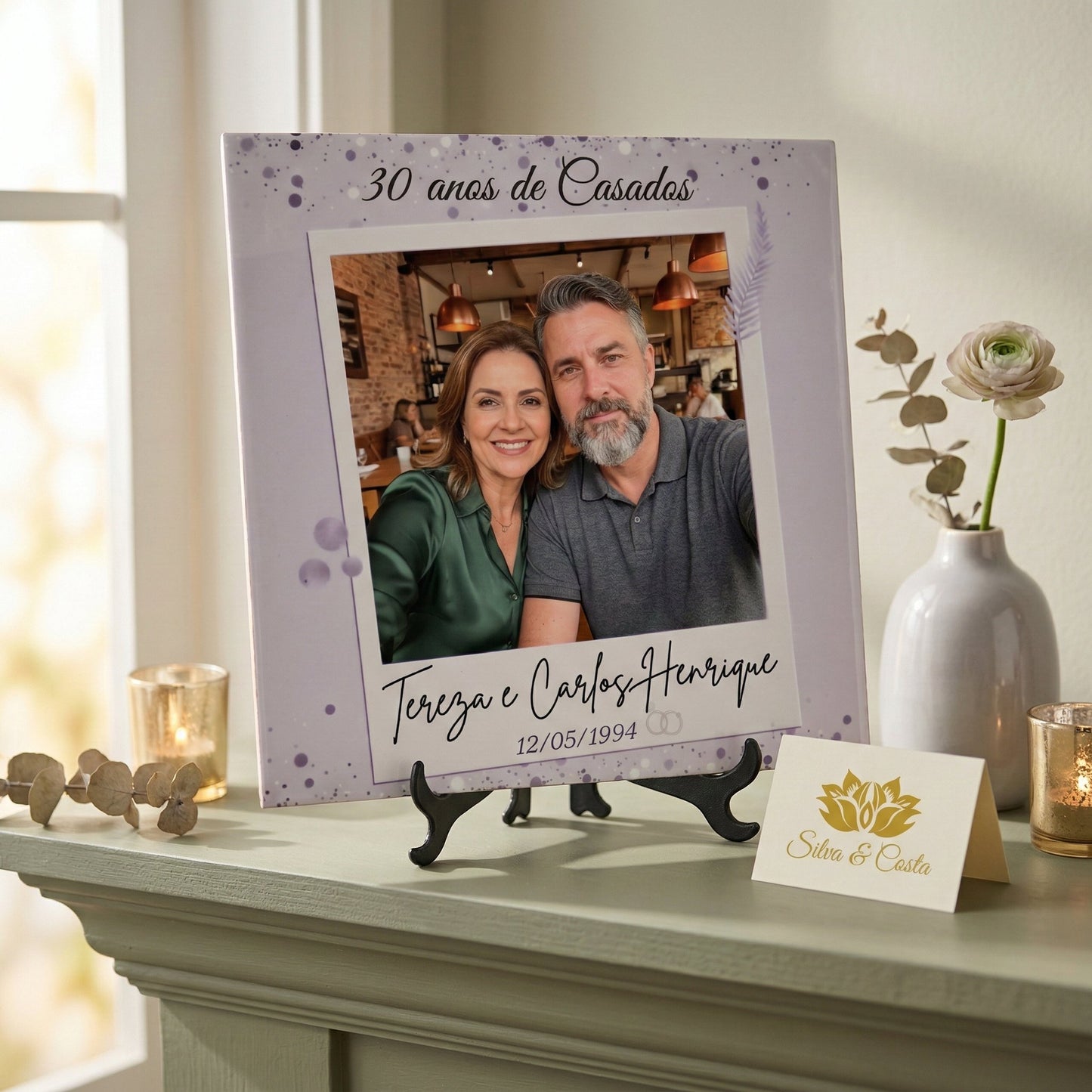 Azulejo Personalizado 20x20cm com Foto e Nome | Bodas/Aniversário de Casamento