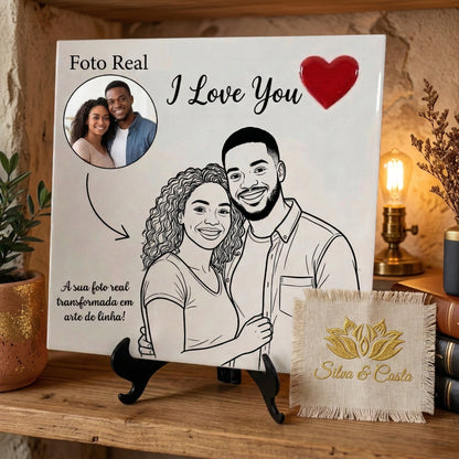 Azulejo personalizado 20x20cm com foto e frase romântica | Presente romântico