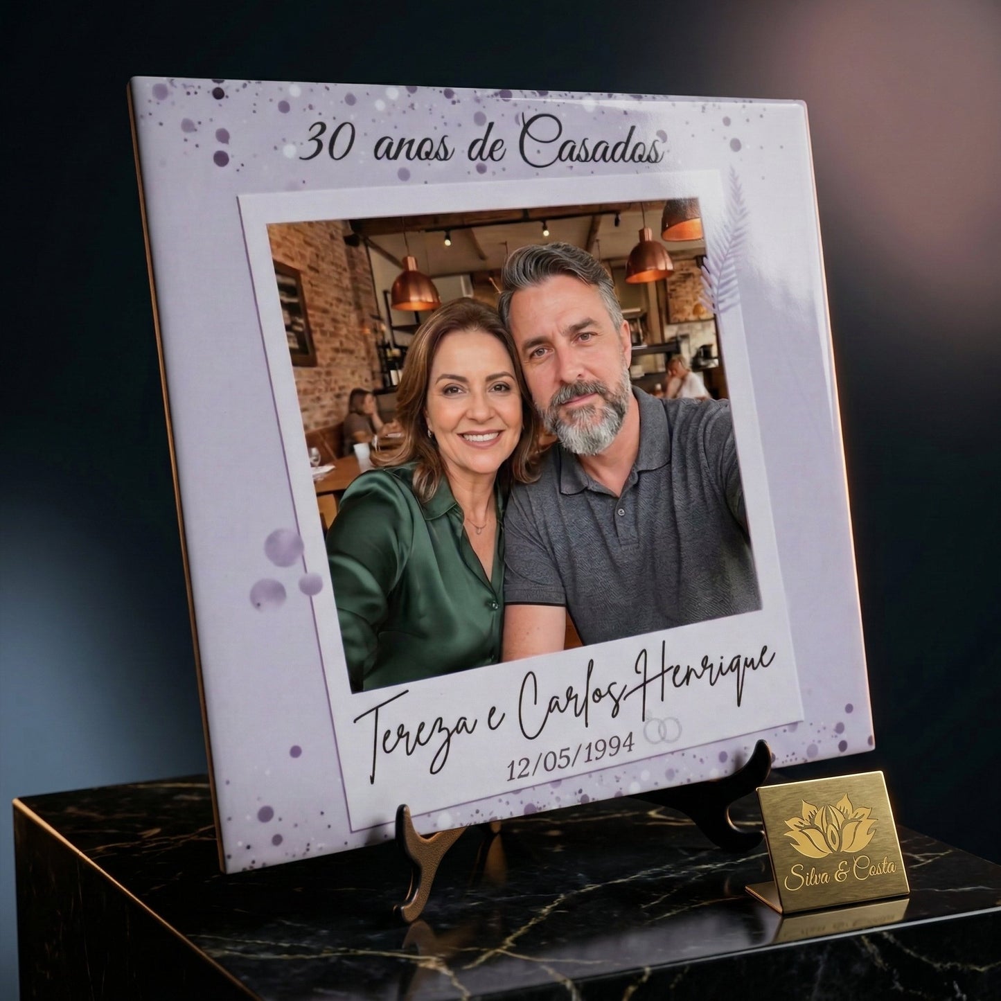 Azulejo Personalizado 20x20cm com Foto e Nome | Bodas/Aniversário de Casamento