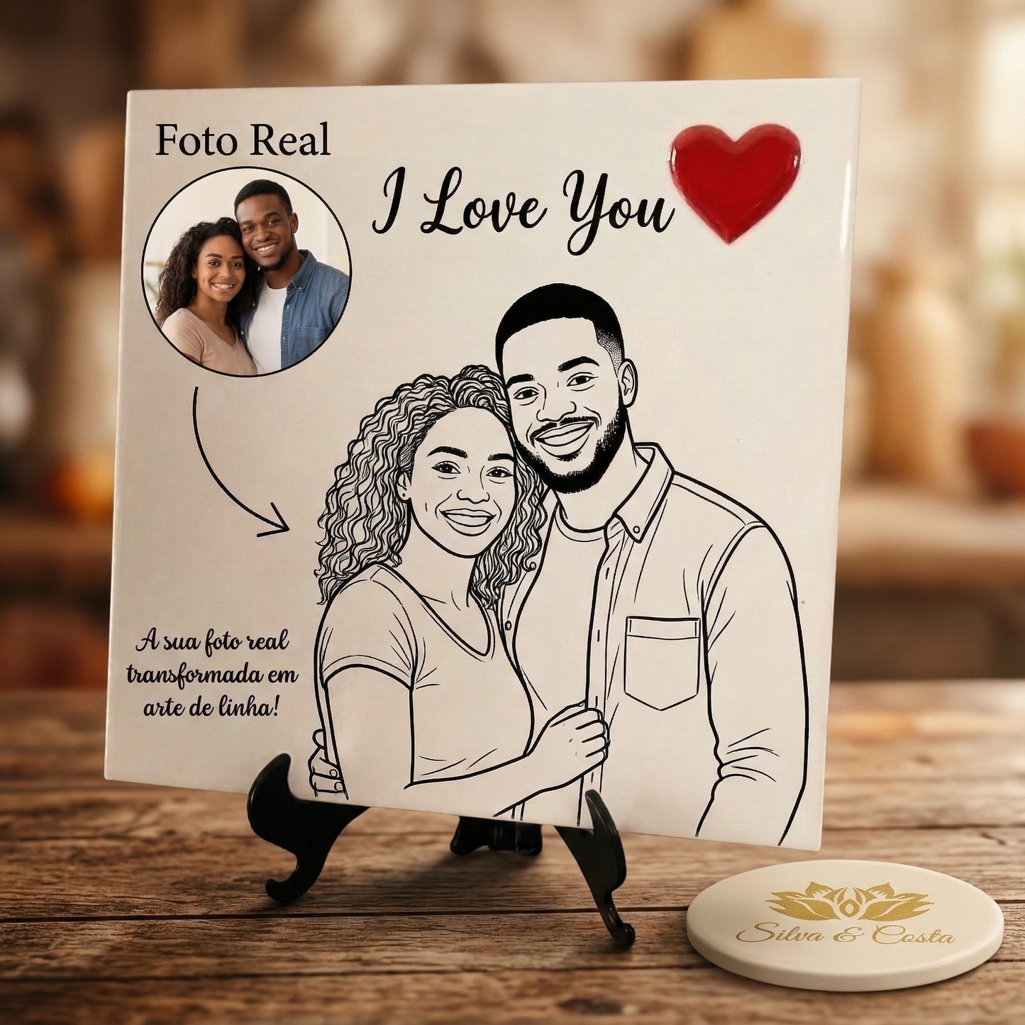 Azulejo personalizado 20x20cm com foto e frase romântica | Presente romântico