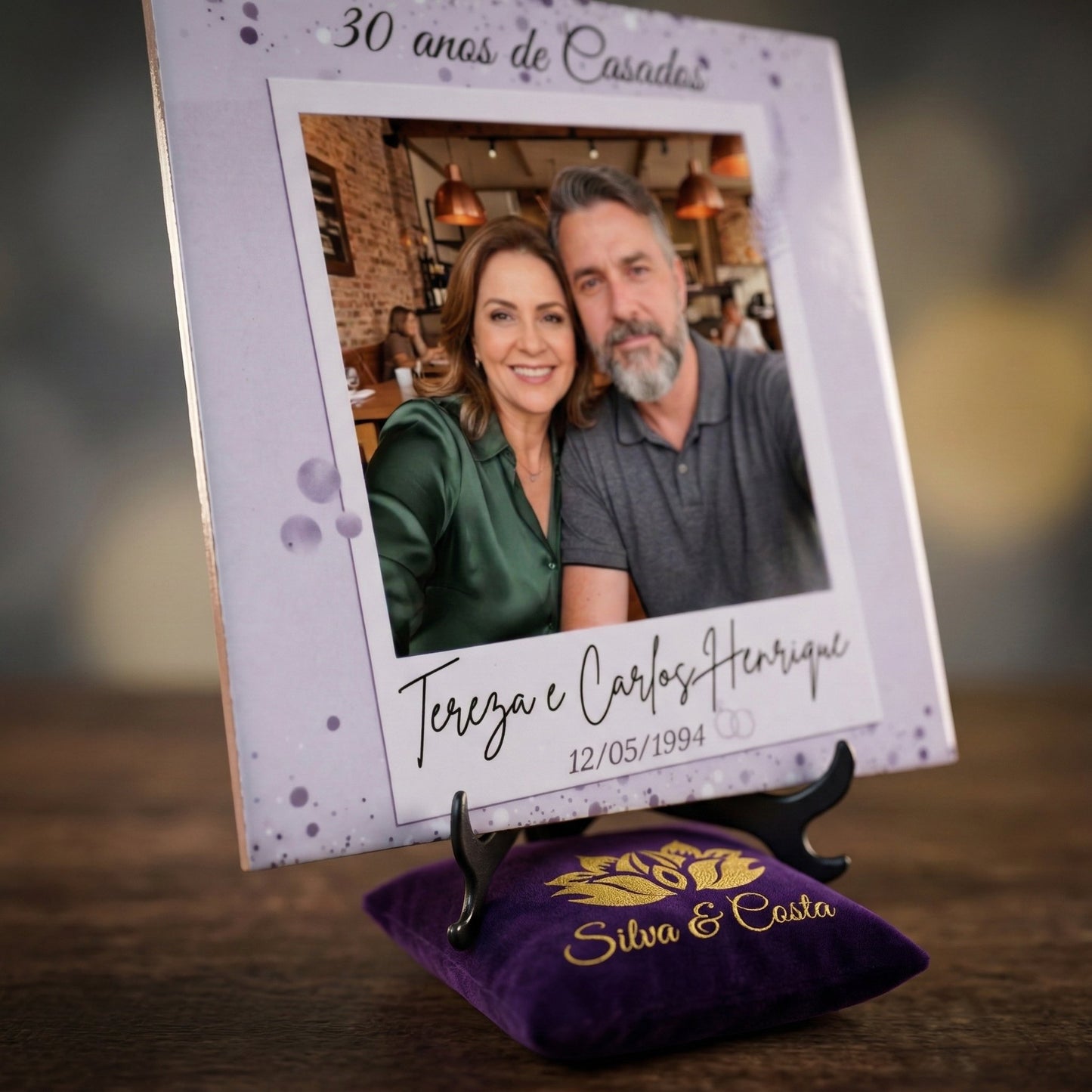 Azulejo Personalizado 20x20cm com Foto e Nome | Bodas/Aniversário de Casamento