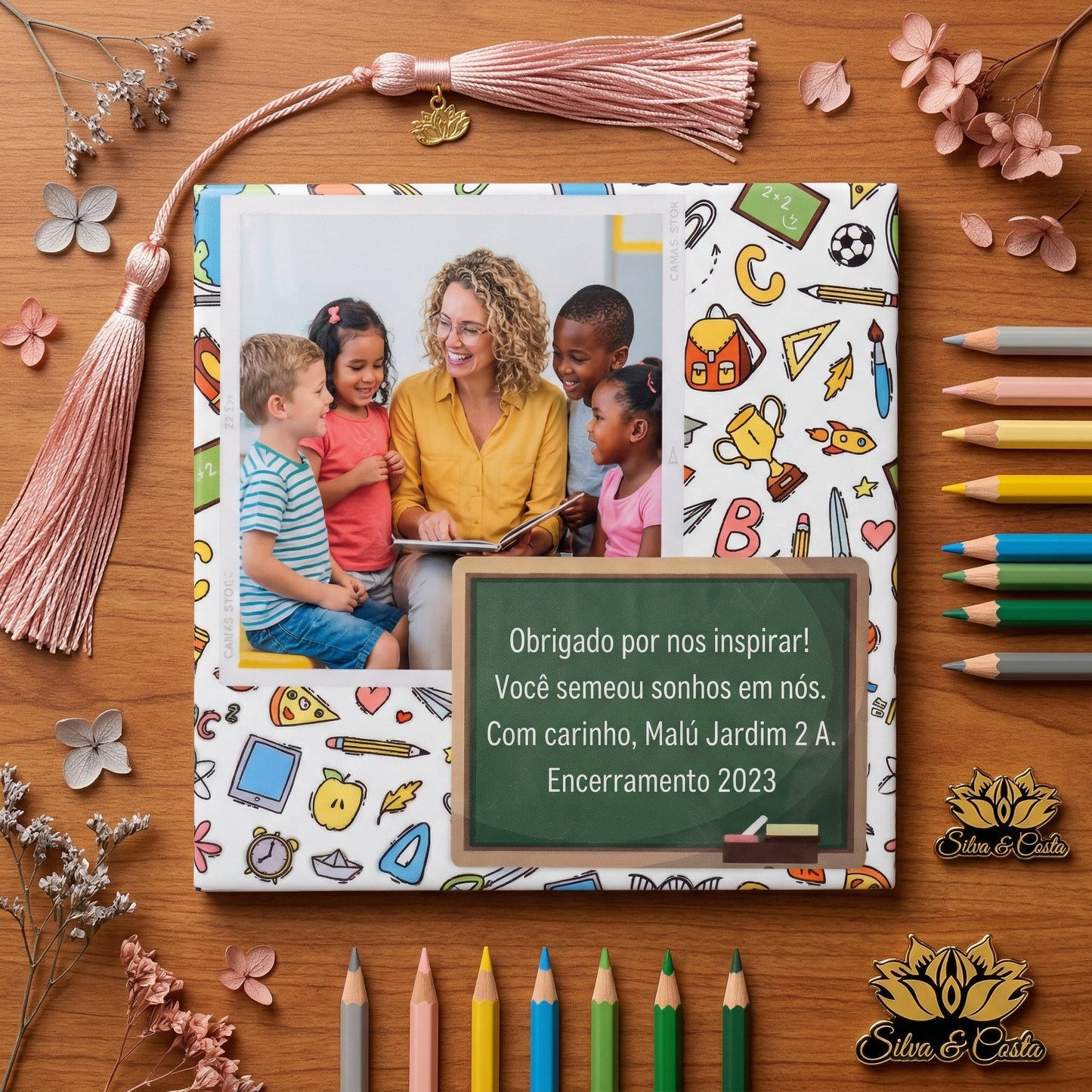 Azulejo Personalizado 20x20cm com Foto e Mensagem | Presente Professora