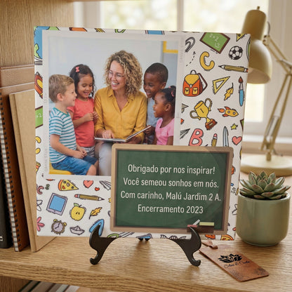 Azulejo Personalizado 20x20cm com Foto e Mensagem | Presente Professora