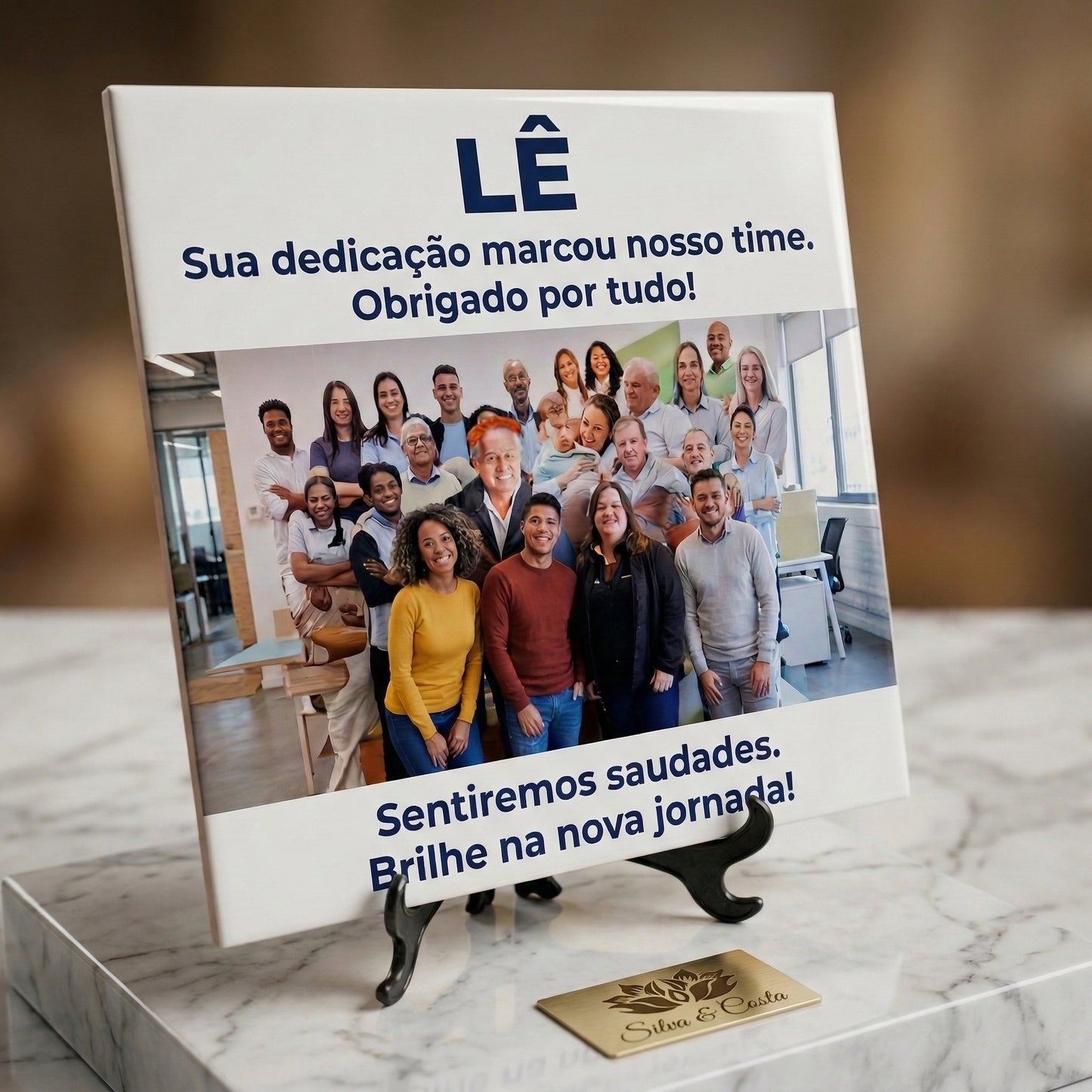 Azulejo personalizado 20x20cm com foto e frase | Agradecimento/Despedida