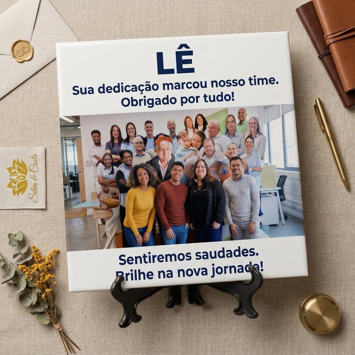 Azulejo personalizado 20x20cm com foto e frase | Agradecimento/Despedida