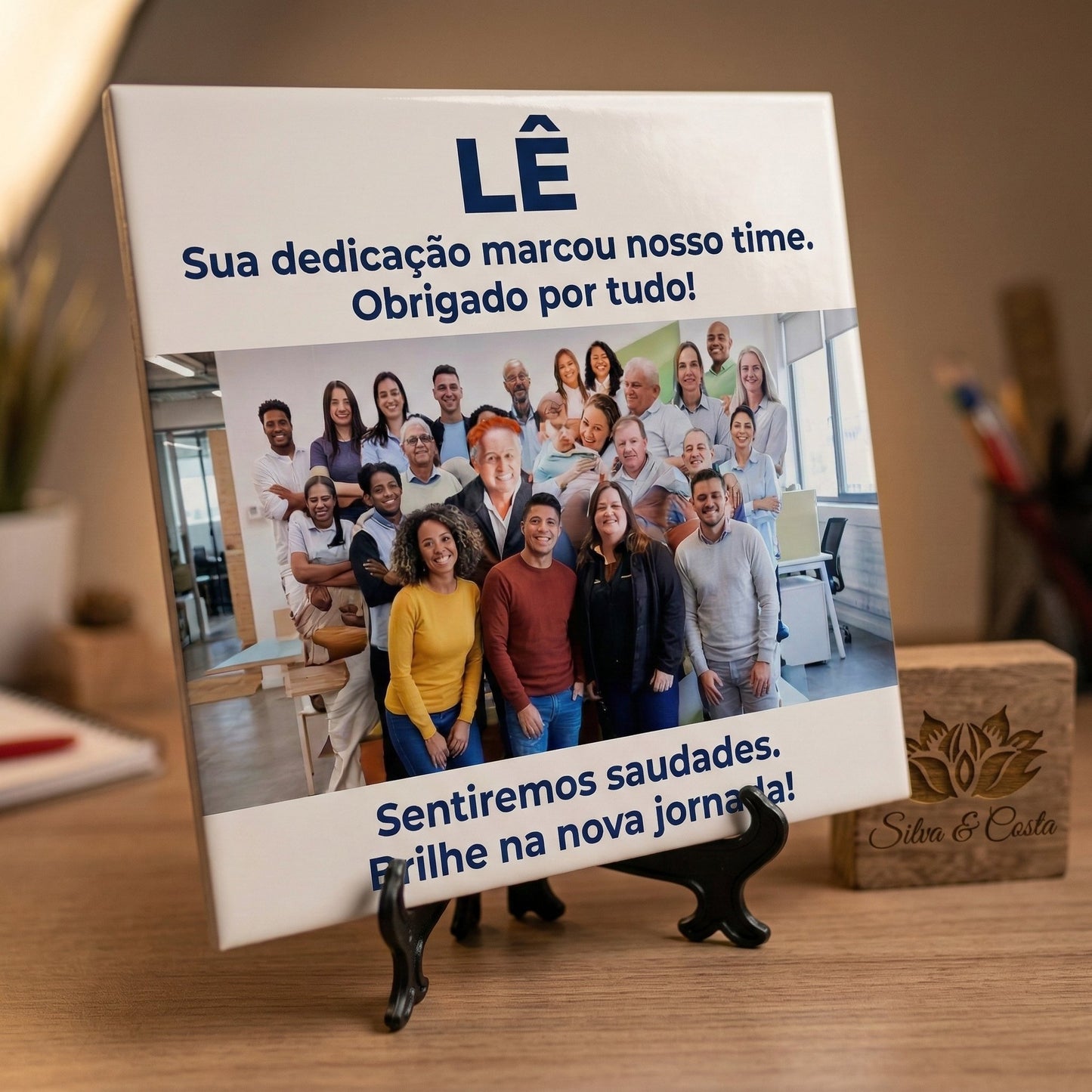 Azulejo personalizado 20x20cm com foto e frase | Agradecimento/Despedida