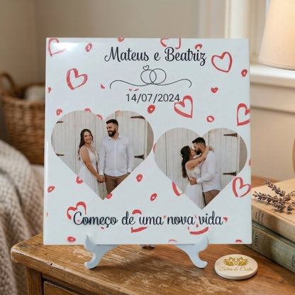 Azulejo Personalizado 20x20cm com Foto e Nome | Presente Romântico Casal