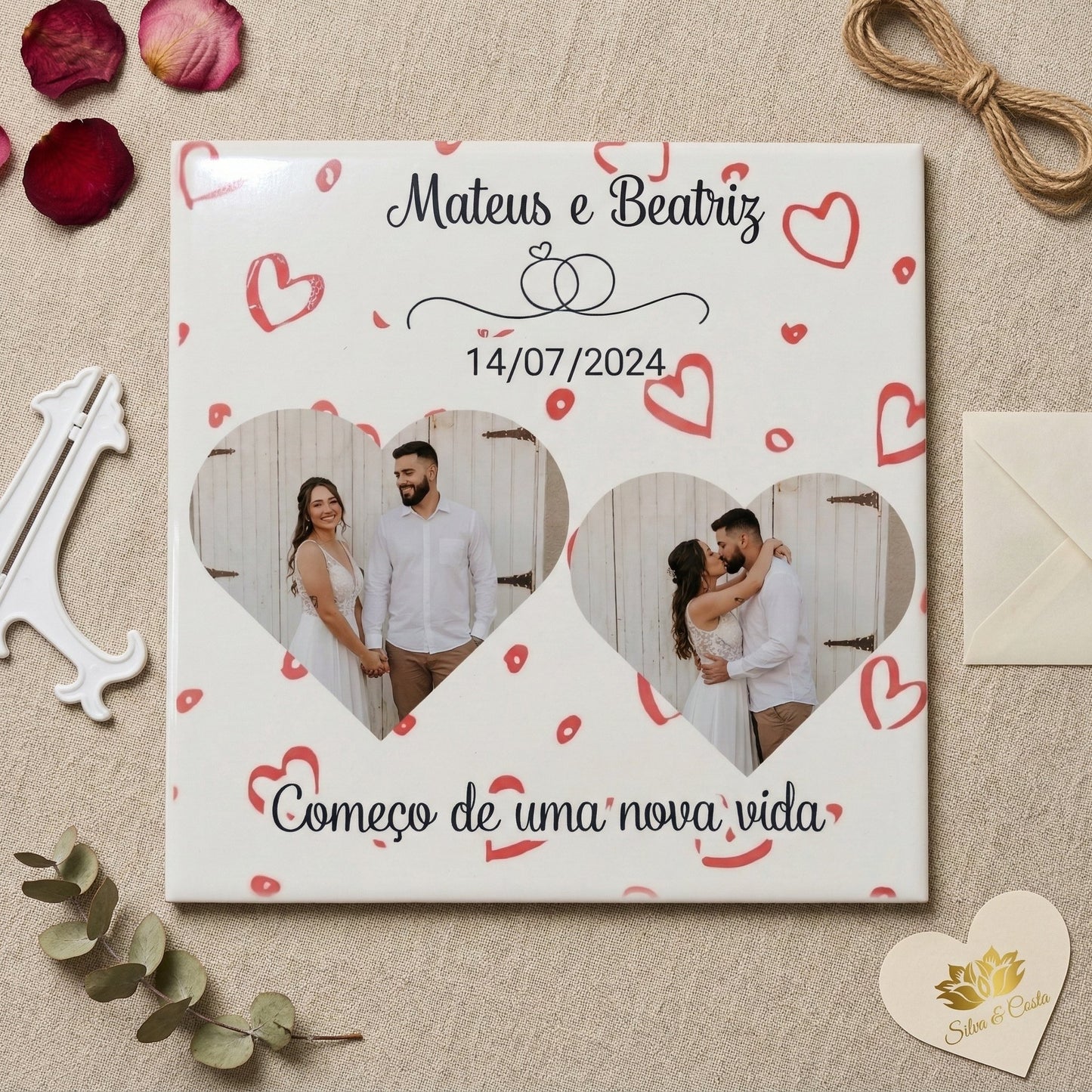 Azulejo Personalizado 20x20cm com Foto e Nome | Presente Romântico Casal