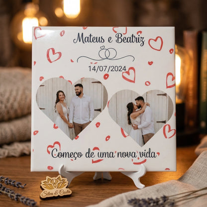 Azulejo Personalizado 20x20cm com Foto e Nome | Presente Romântico Casal
