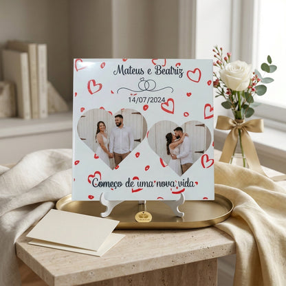 Azulejo Personalizado 20x20cm com Foto e Nome | Presente Romântico Casal