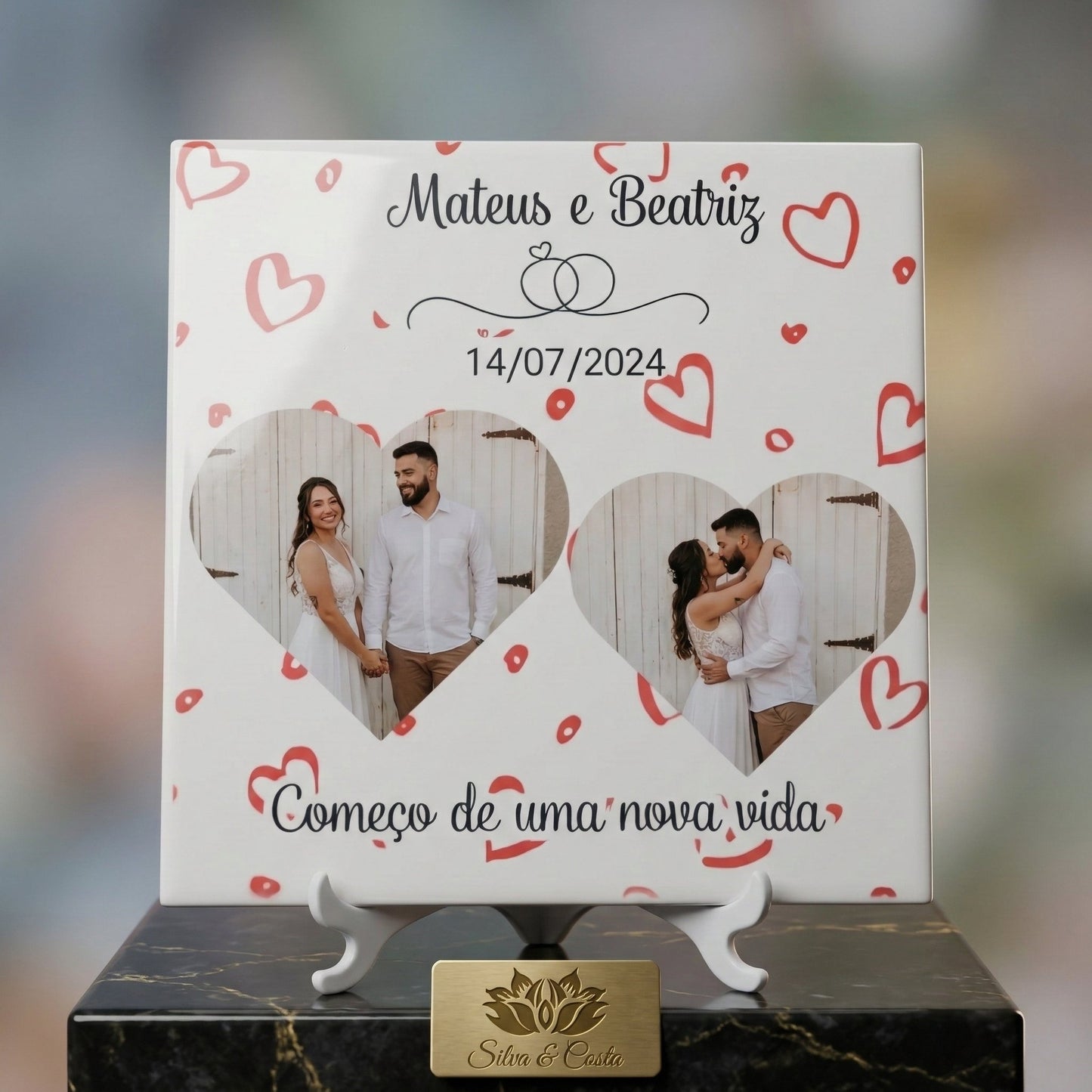 Azulejo Personalizado 20x20cm com Foto e Nome | Presente Romântico Casal