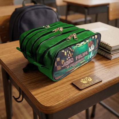 Estojo escolar personalizado com 3 zíperes e nome | Infantil menino gamer