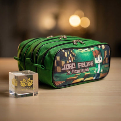 Estojo escolar personalizado com 3 zíperes e nome | Infantil menino gamer