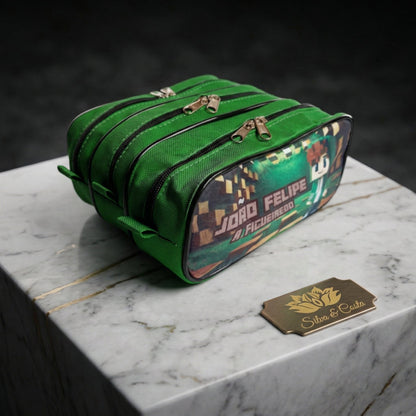 Estojo escolar personalizado com 3 zíperes e nome | Infantil menino gamer