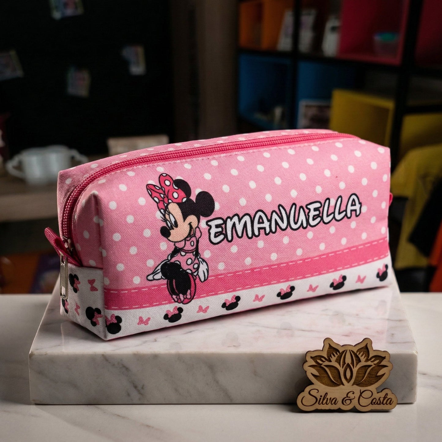 Estojo escolar personalizado com nome e 3 divisórias | Infantil Minnie Rosa