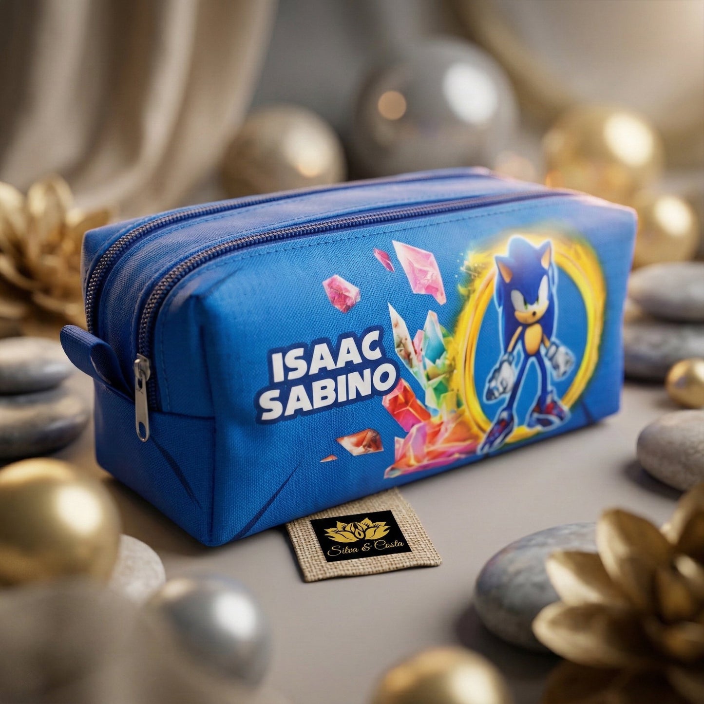 Estojo escolar personalizado 3 divisórias com Nome | Tema Sonic Infantil
