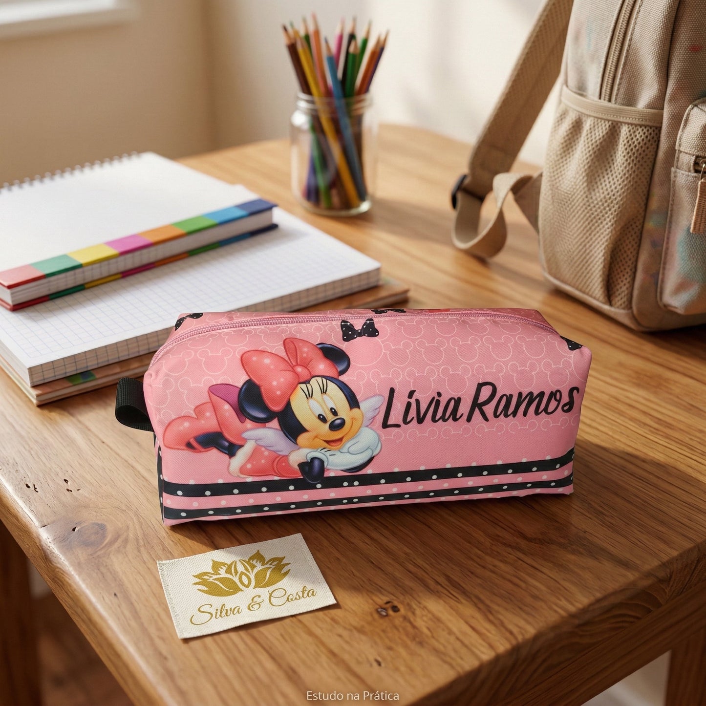 Estojo personalizado com nome 3 divisórias Minnie rosa | Infantil