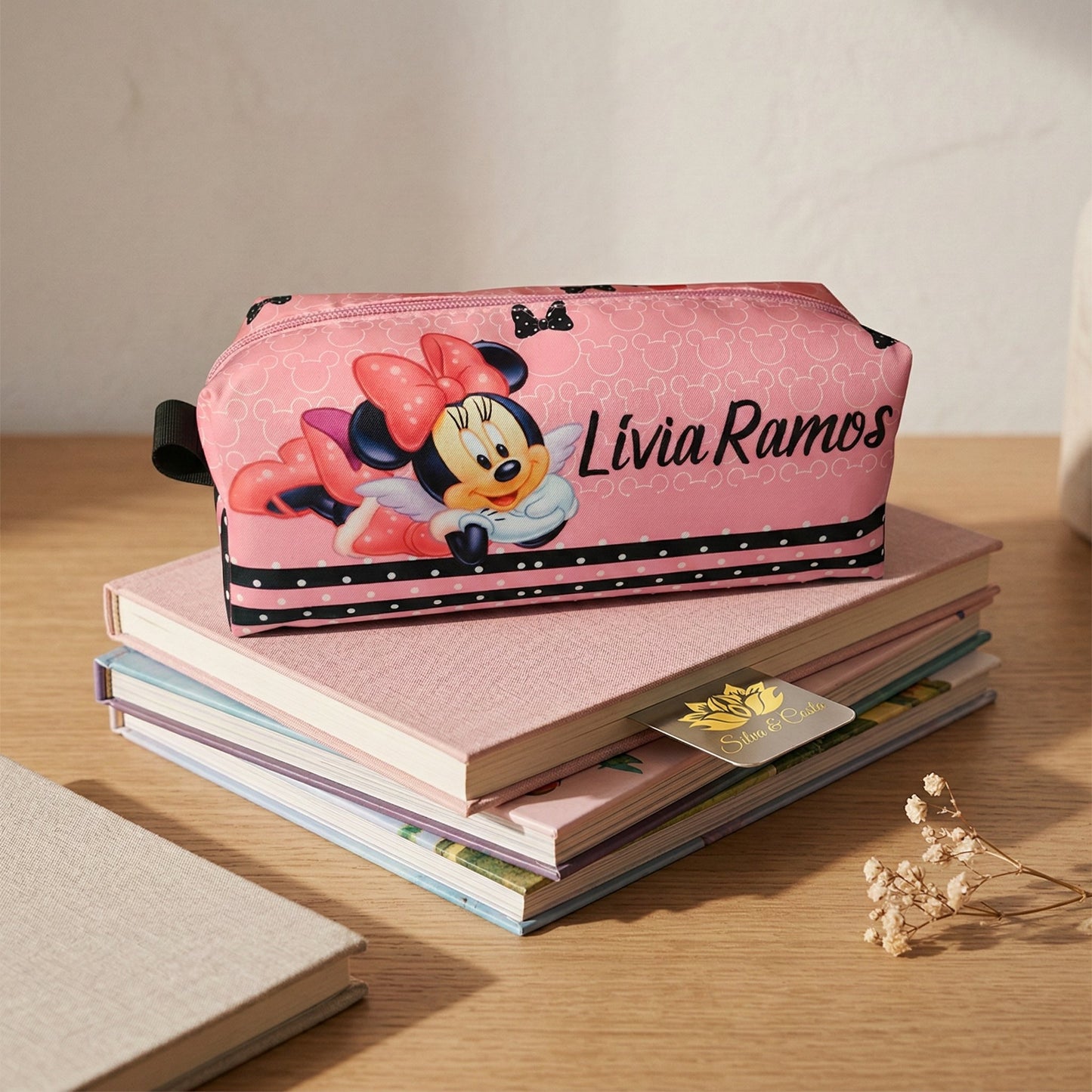 Estojo personalizado com nome 3 divisórias Minnie rosa | Infantil