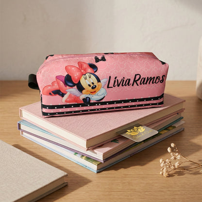 Estojo personalizado com nome 3 divisórias Minnie rosa | Infantil