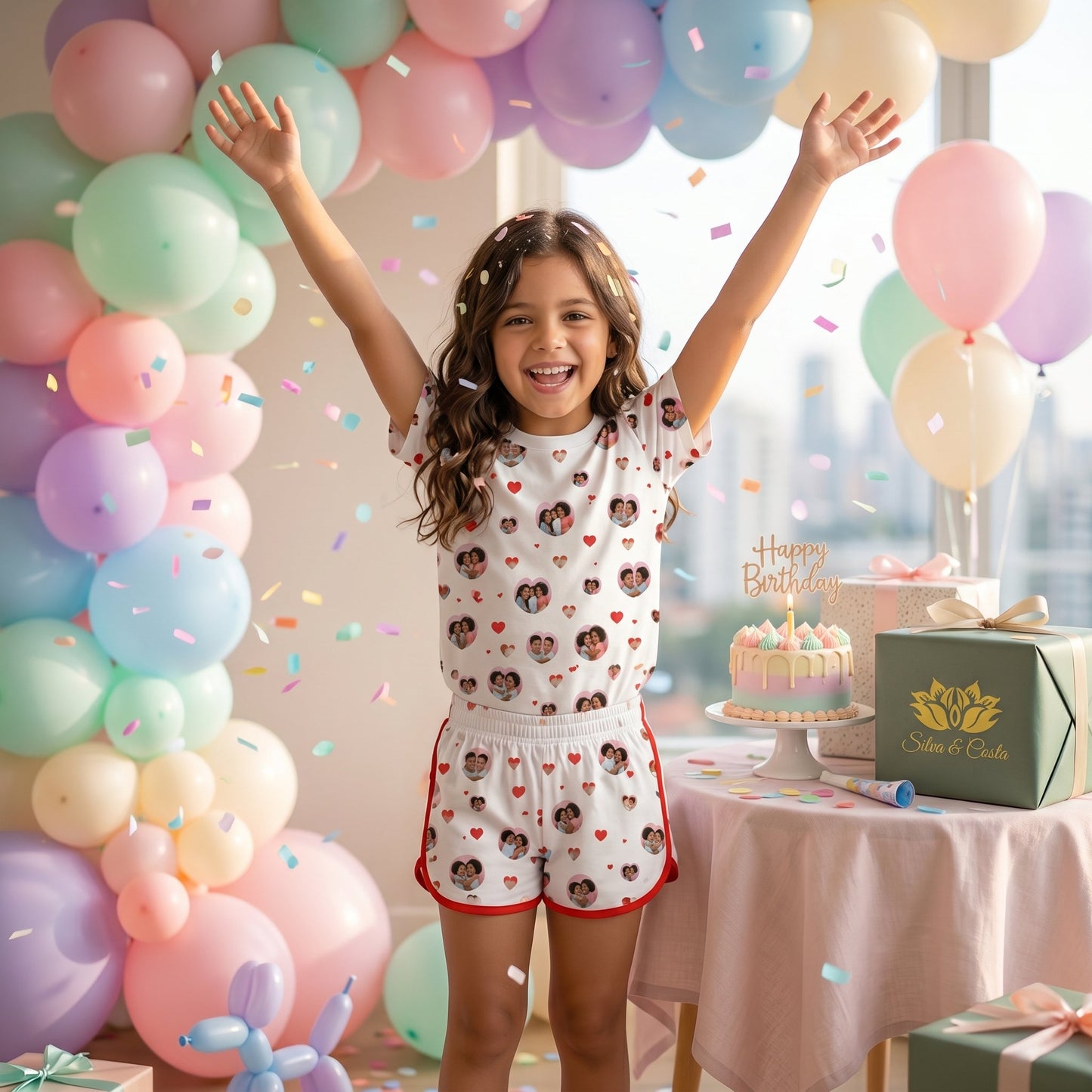 Pijama Infantil Feminino com Foto | Personalizado Corações