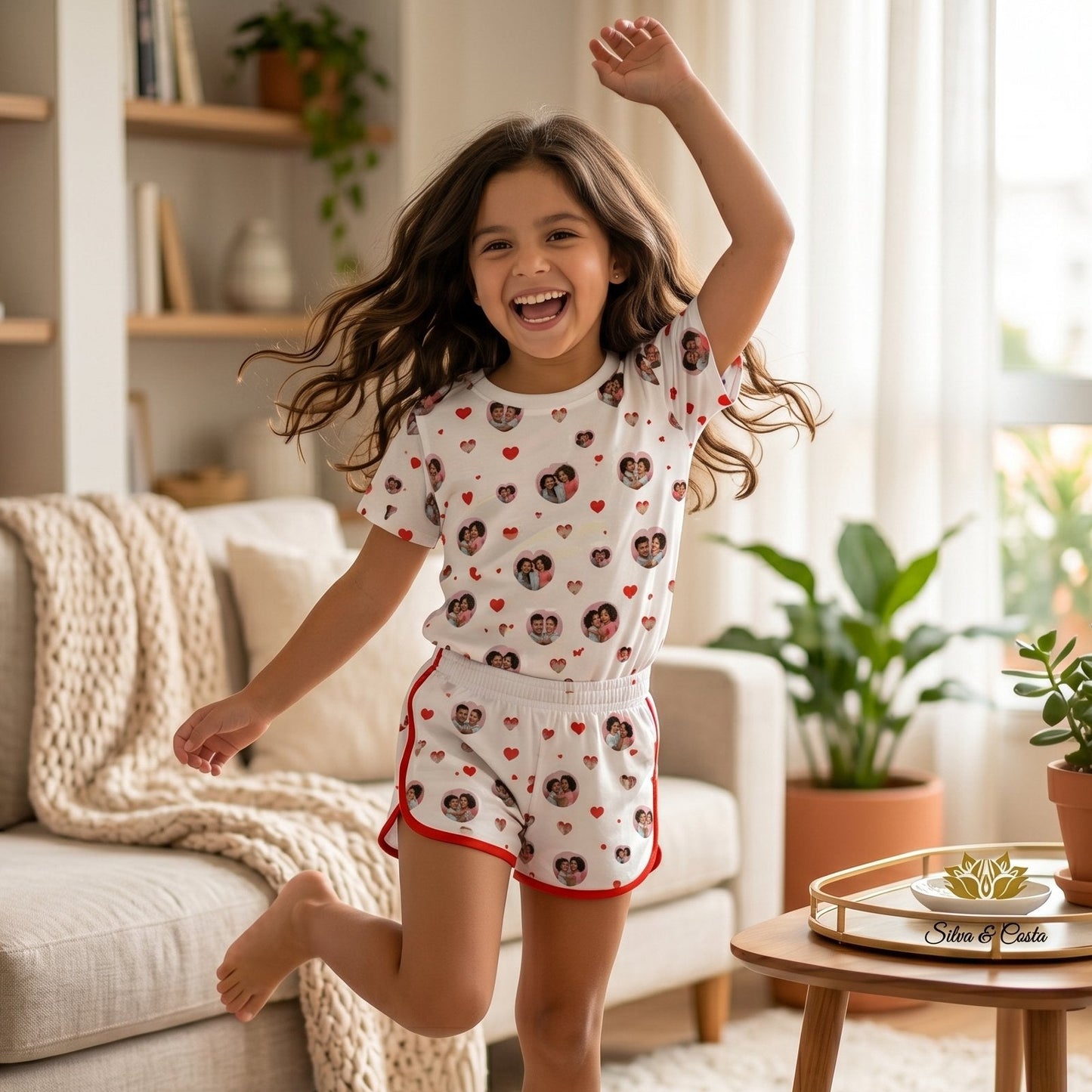 Pijama Infantil Feminino com Foto | Personalizado Corações