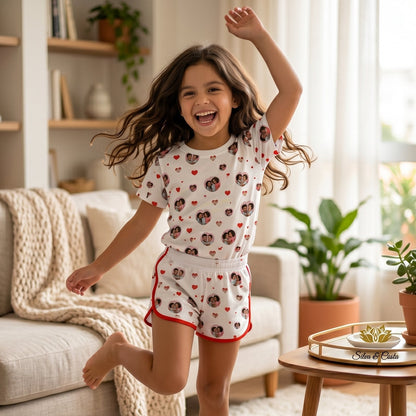 Pijama Infantil Feminino com Foto | Personalizado Corações
