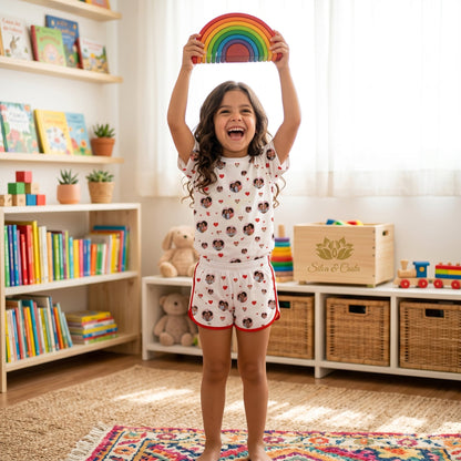 Pijama Infantil Feminino com Foto | Personalizado Corações
