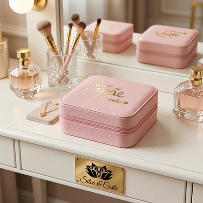 Porta-Joias Rosa Personalizado | Presente Melhor Mãe do Mundo