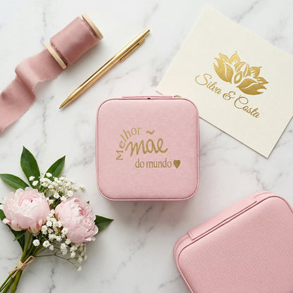 Porta-Joias Rosa Personalizado | Presente Melhor Mãe do Mundo