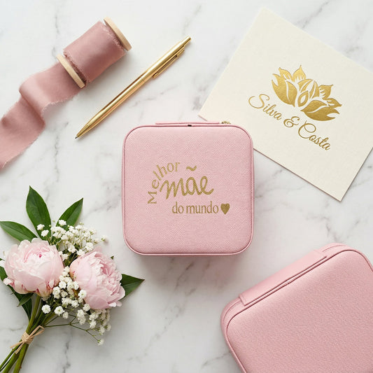 Porta-Joias Rosa Personalizado | Presente Melhor Mãe do Mundo