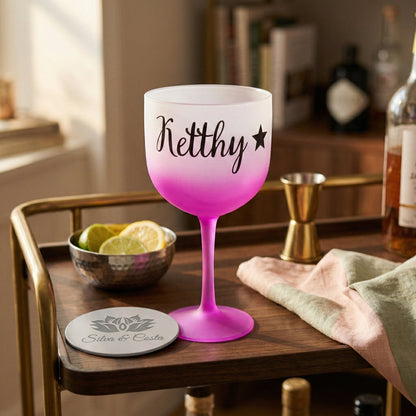Taça gin acrílico degradê rosa Personalizada com Nome — Presente feminino