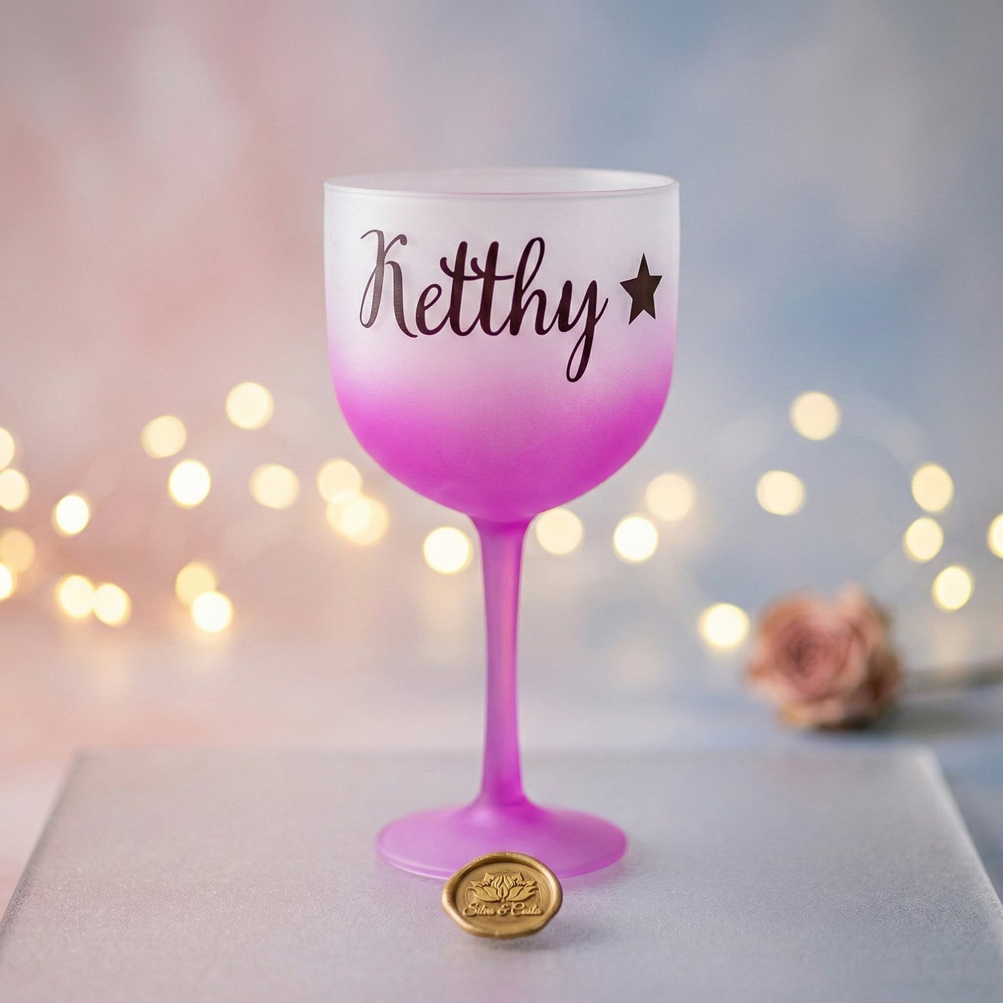 Taça gin acrílico degradê rosa Personalizada com Nome — Presente feminino