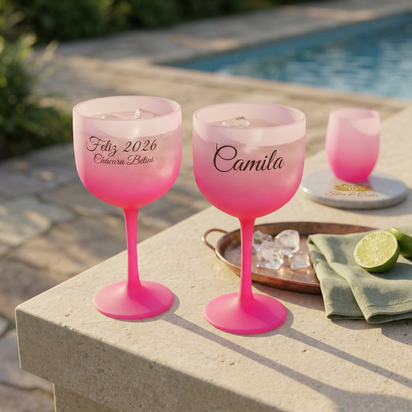 Taça gin personalizada acrílico degradê rosa com nome — Presente festa﻿
